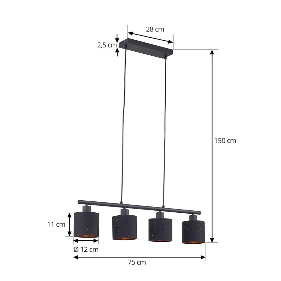 Lindby pendellampe Vasilia, 75 cm, sort/guld, stof