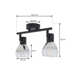 Lindby Pendura loftlampe, 2 lyskilder, sort, glas