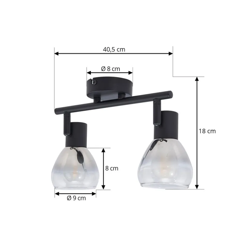 Lindby Pendura loftlampe, 2 lyskilder, sort, glas