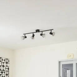 Lindby Pendura loftlampe, 4 lyskilder, sort, glas