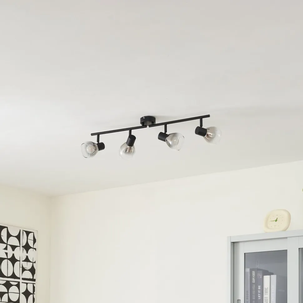 Lindby Pendura loftlampe, 4 lyskilder, sort, glas