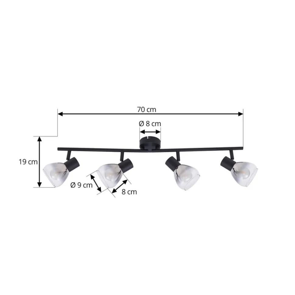 Lindby Pendura loftlampe, 4 lyskilder, sort, glas