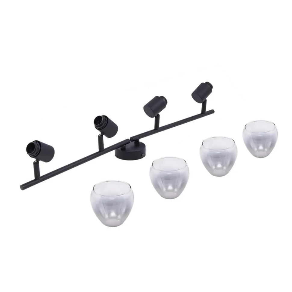 Lindby Pendura loftlampe, 4 lyskilder, sort, glas