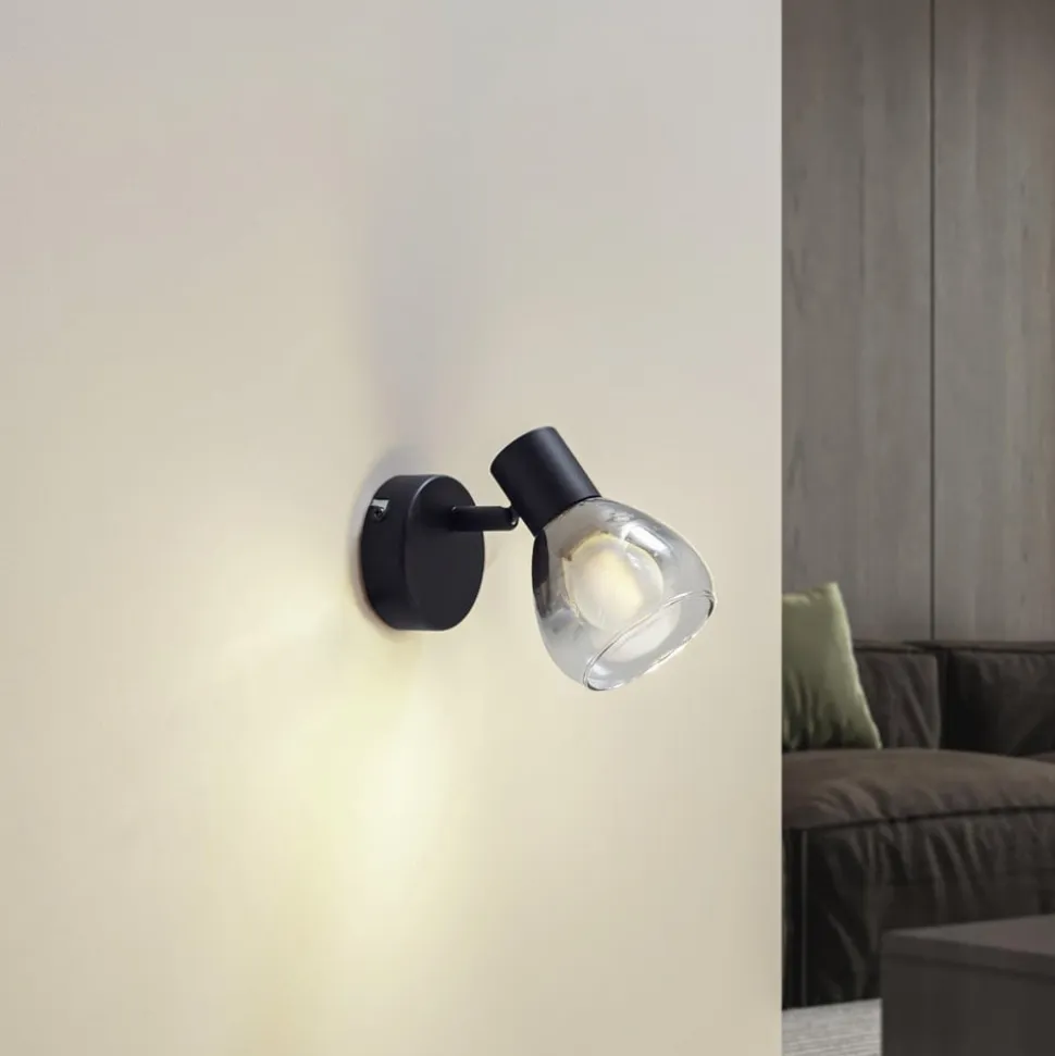 Lindby Pendura væglampe, Ø 9 cm, sort, glas