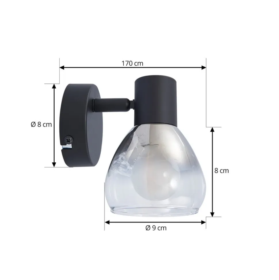 Lindby Pendura væglampe, Ø 9 cm, sort, glas