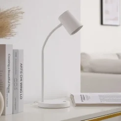 Lindby Radka bordlampe, hvid, plast, GU10, fleksibel arm