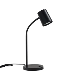 Lindby Radka bordlampe, sort, plast, fleksibel arm