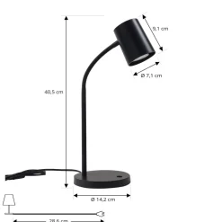 Lindby Radka bordlampe, sort, plast, fleksibel arm