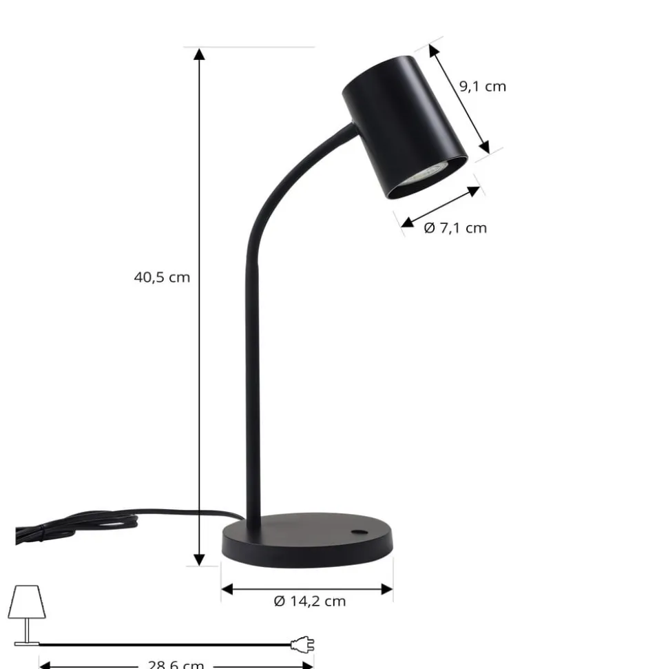 Lindby Radka bordlampe, sort, plast, fleksibel arm