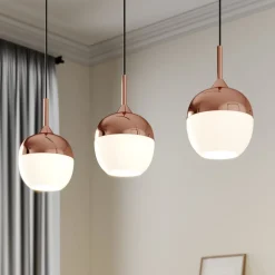 Lindby Rangina pendellampe, 100 cm, kobber, 3 lyskilder, glas