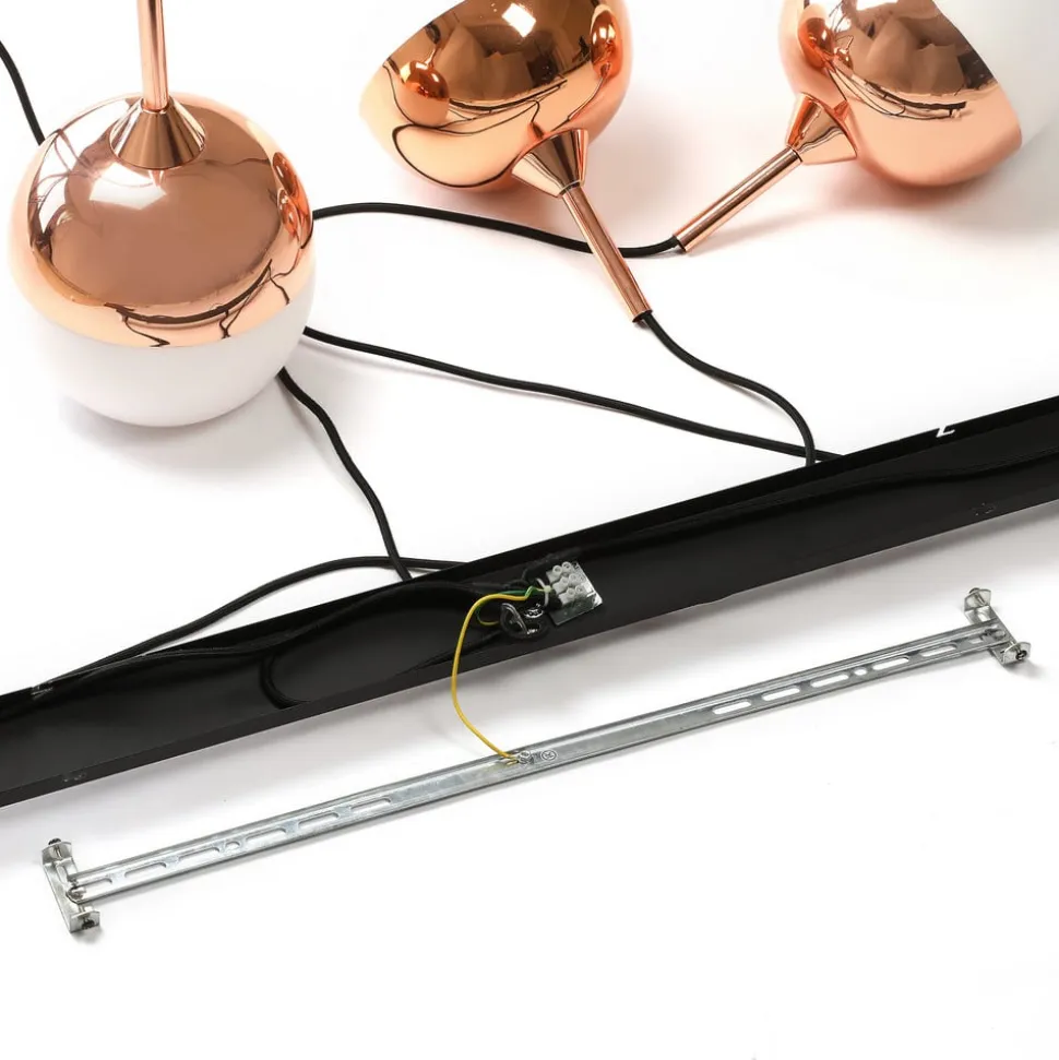 Lindby Rangina pendellampe, 100 cm, kobber, 3 lyskilder, glas