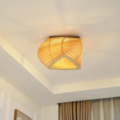 Lindby Sanza loftlampe, 50 cm, træ, buet