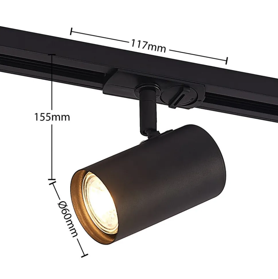 Lindby skinnespot Linaro, GU10, Ø 6 cm, sort, 1-faset