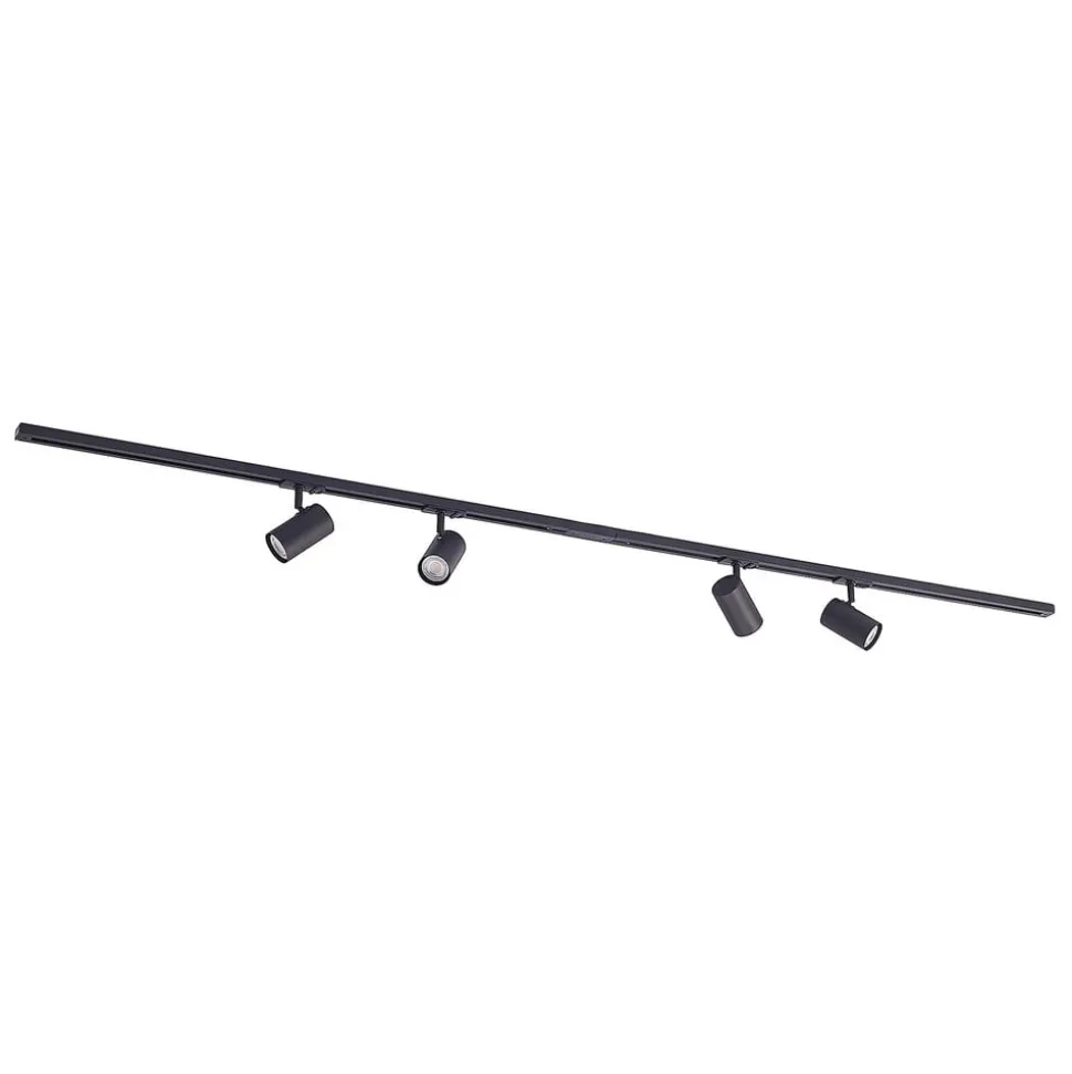 Lindby skinnesystem Linaro, GU10, 4 lyskilder, sort, Ø 6 cm
