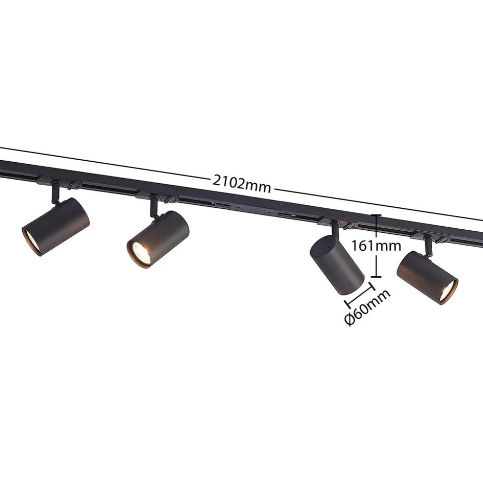 Lindby skinnesystem Linaro, GU10, 4 lyskilder, sort, Ø 6 cm