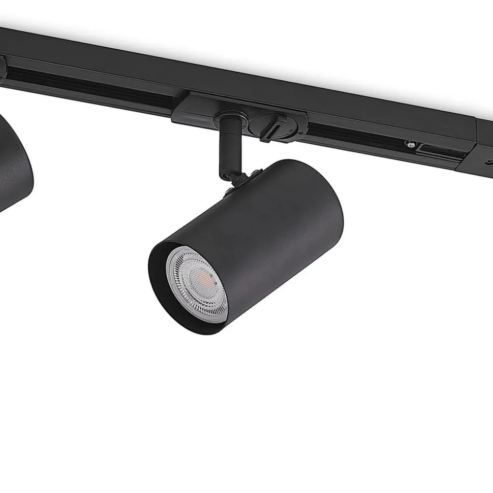 Lindby skinnesystem Linaro, GU10, 4 lyskilder, sort, Ø 6 cm