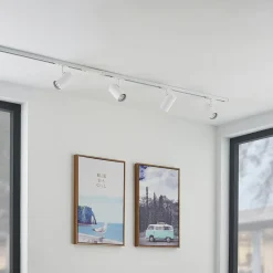 Lindby skinnesystem Linaro, GU10, 4 lyskilder, hvid, Ø 6 cm