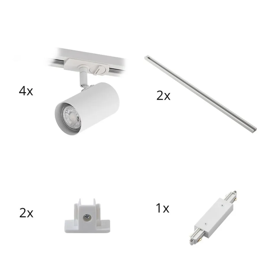 Lindby skinnesystem Linaro, GU10, 4 lyskilder, hvid, Ø 6 cm