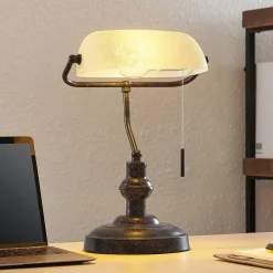 Lindby skrivebordslampe Profina, 39 cm, rustbrun, stål