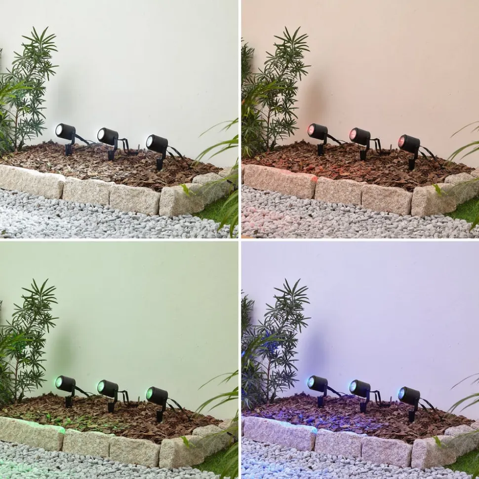 Lindby Smart LED udendørsspot Nymo, CCT, RGB, Tuya, sæt med 3 stk