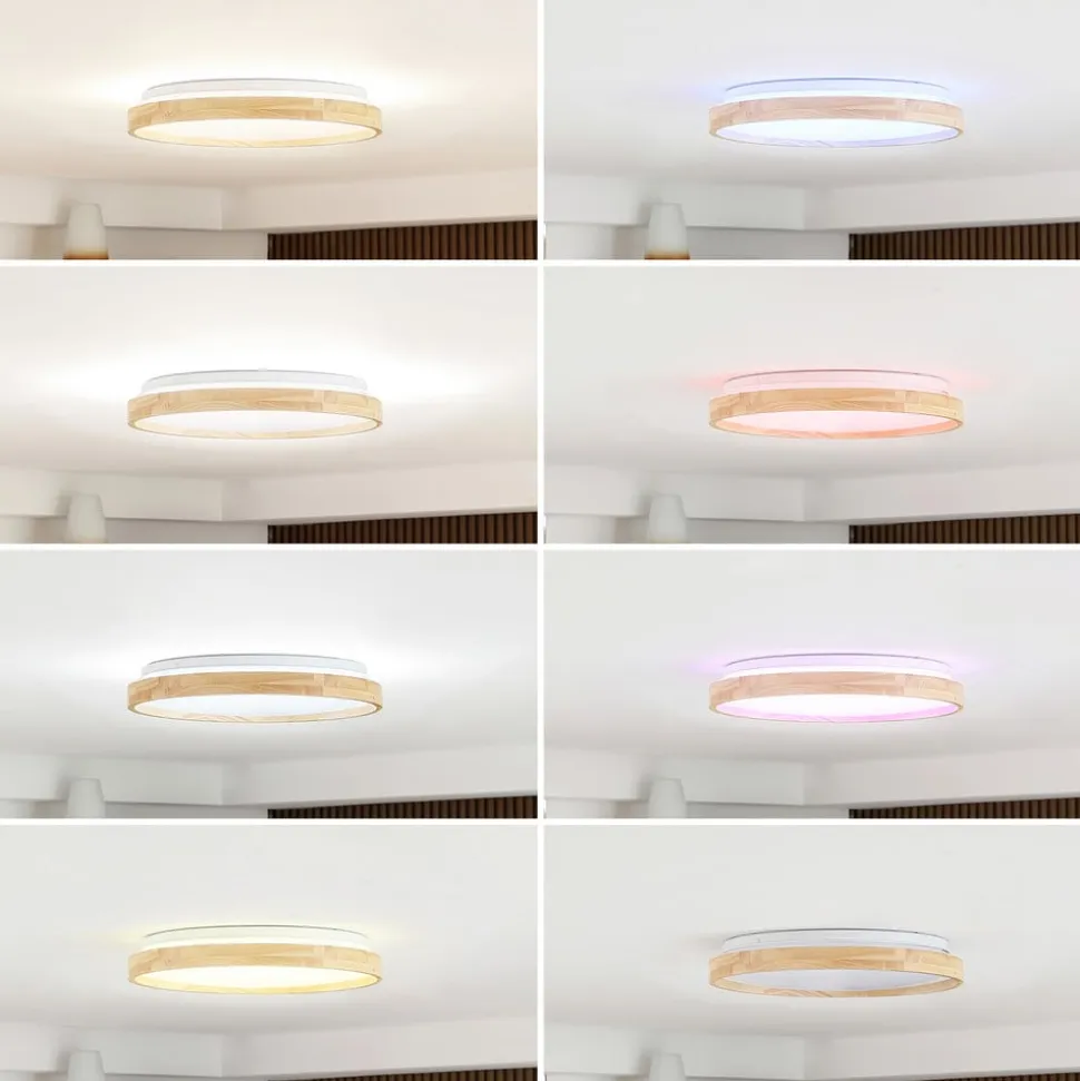 Lindby Smart LED-loftslampe Mirren træ Ø49,5 cm CCT Tuya