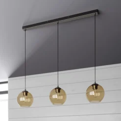 Lindby Sofian hængelampe, ravfarvet, glas, 100 cm, 3 lyskilder.
