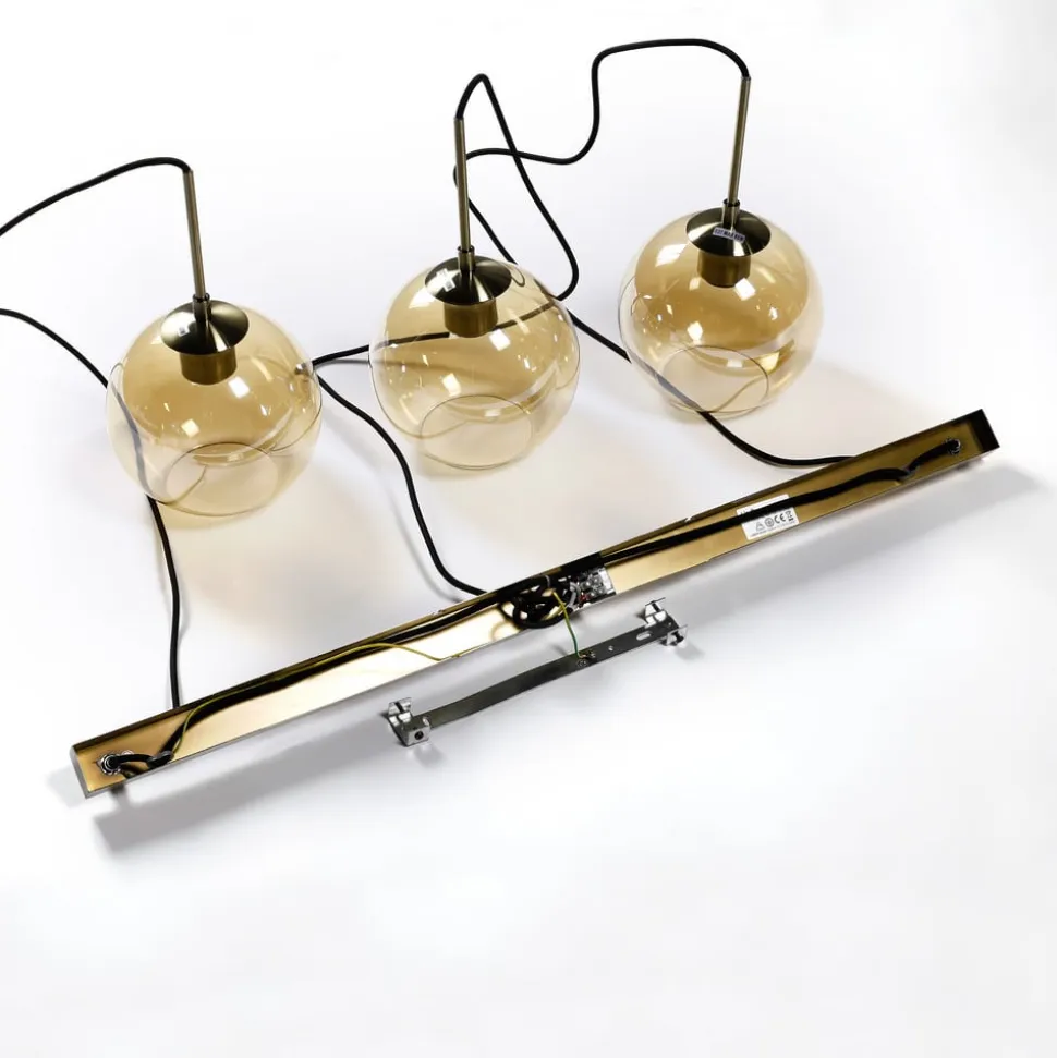 Lindby Sofian hængelampe, ravfarvet, glas, 100 cm, 3 lyskilder.