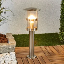 Lindby Sokkellampe Noemi, grå, stål, 50 cm, IP44