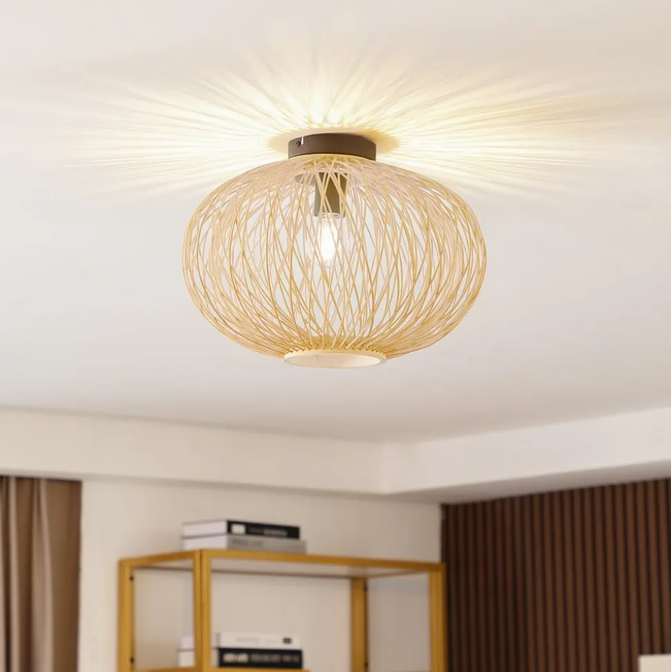 Lindby Solvira loftlampe, bambusflet, rund