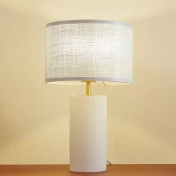 Lindby Sorscha bordlampe, hvid, jern, Ø 26 cm