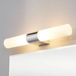 Lindby spejllampe Ziva, fatning, hvid, glas, IP44
