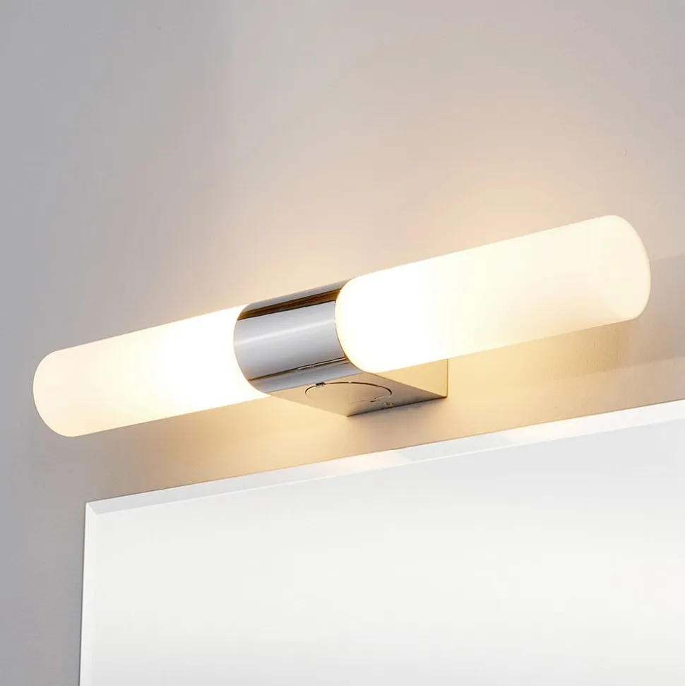 Lindby spejllampe Ziva, fatning, hvid, glas, IP44