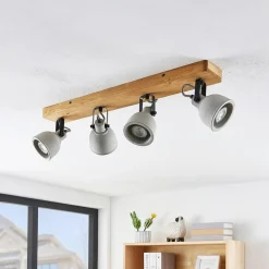 Lindby Spot Mitis, 70 cm, 4 lyskilder, grå, træ, beton, GU10