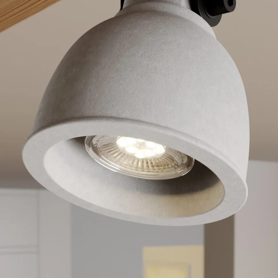 Lindby Spot Mitis, 70 cm, 4 lyskilder, grå, træ, beton, GU10