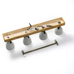 Lindby Spot Mitis, 70 cm, 4 lyskilder, grå, træ, beton, GU10