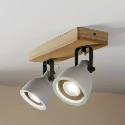 Lindby Spot Mitis, 30 cm, 2 lyskilder, grå, træ, beton, GU10
