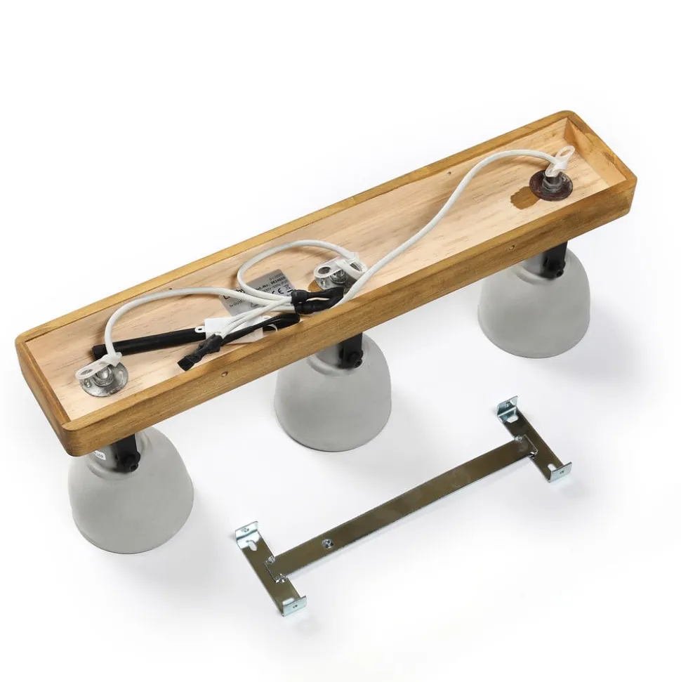 Lindby Spot Mitis, 50 cm, 3 lyskilder, grå, træ, beton, GU10