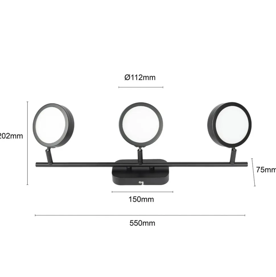 Lindby spot Neros, sort, 3-lys, 55 cm, CCT, jern