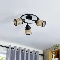 Lindby spot Yaelle, Ø 30 cm, 3 lyskilder, rattan, sort, E27