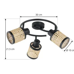Lindby spot Yaelle, Ø 30 cm, 3 lyskilder, rattan, sort, E27