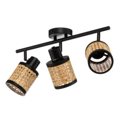 Lindby Spot Yaelle, 52 cm, 3-lys, rattan, sort, E27