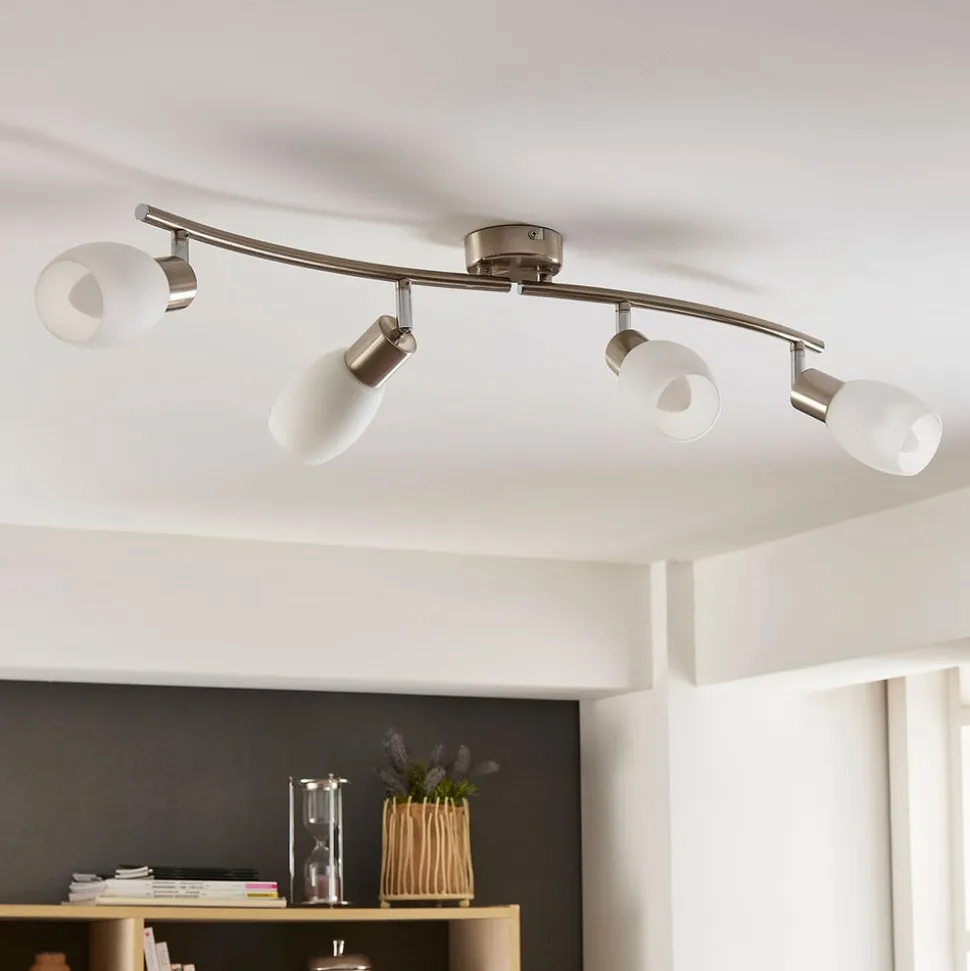 Lindby spotlight Arda, 70 cm, 4 lyskilder, nikkel, glas, E14