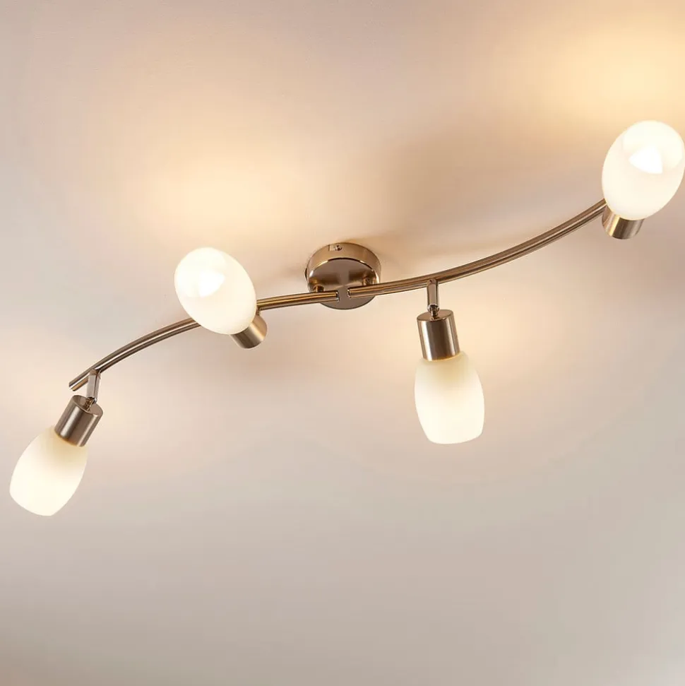 Lindby spotlight Arda, 70 cm, 4 lyskilder, nikkel, glas, E14