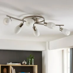 Lindby spotlight Arda, 75 cm, 6 lyskilder, nikkel, glas, E14