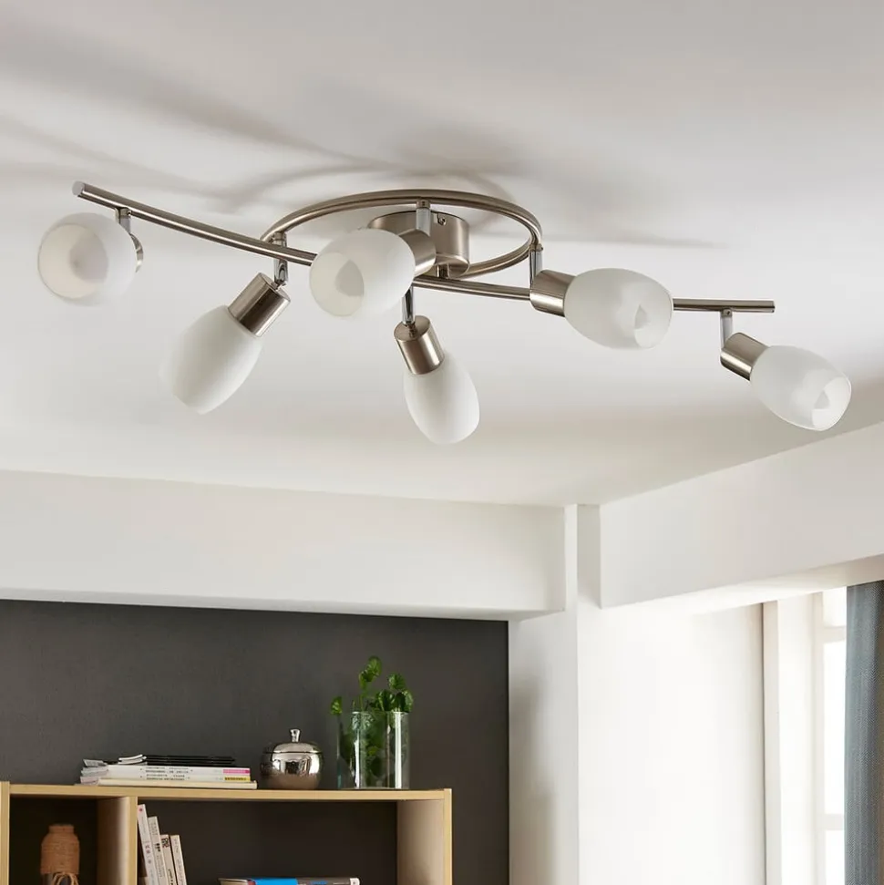 Lindby spotlight Arda, 75 cm, 6 lyskilder, nikkel, glas, E14