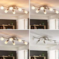 Lindby spotlight Arda, 75 cm, 6 lyskilder, nikkel, glas, E14