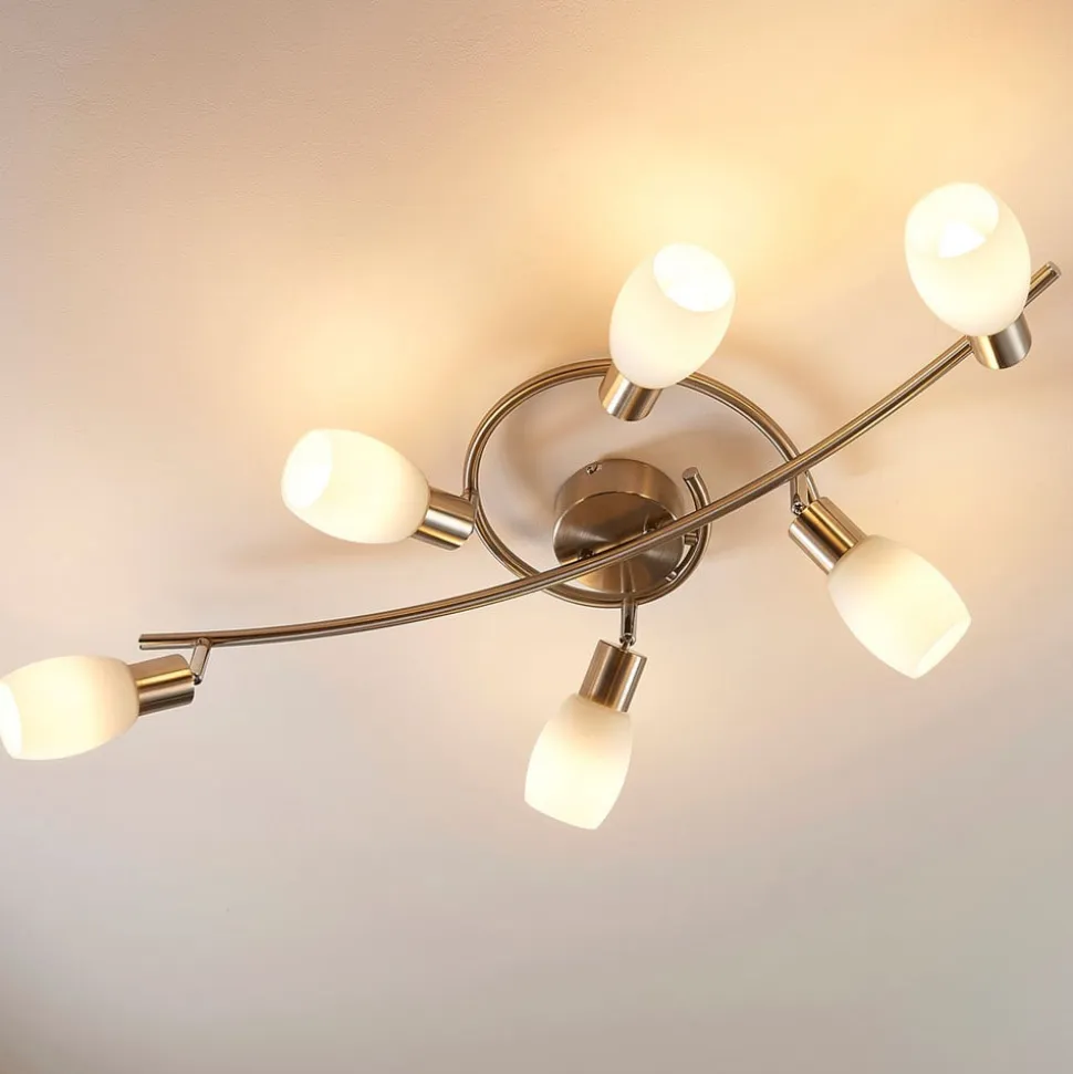 Lindby spotlight Arda, 75 cm, 6 lyskilder, nikkel, glas, E14