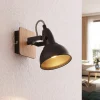 Lindby spotlight Aylis, højde 14 cm, sort, træ, E14