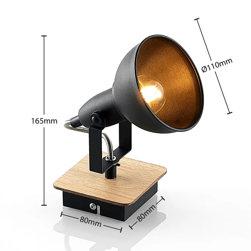 Lindby spotlight Aylis, højde 14 cm, sort, træ, E14