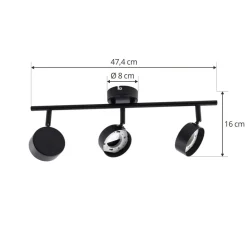 Lindby spotlight Jyla, sort, linse, 3.000 K, 3-lys, GX53